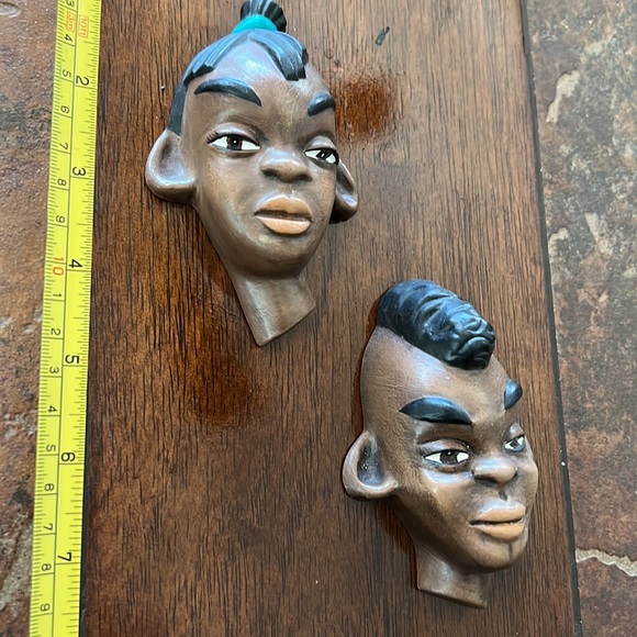 Vintage Black Ceramic Woman & Man Wall Hangings - Picture 5 of 8